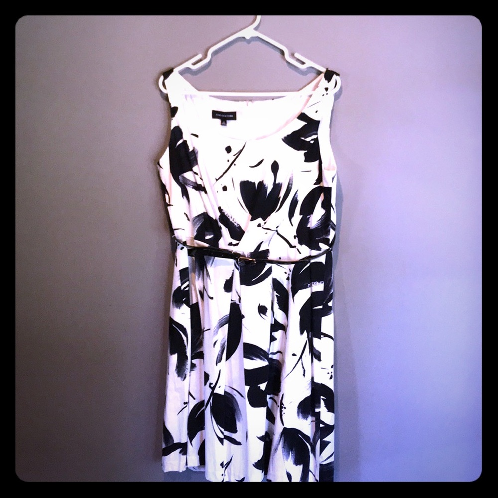 White dress with black floral design